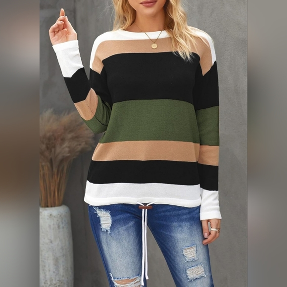 NEW! Women's Sweater, Round Neck, Striped Pullover in size S. - Picture 2 of 4